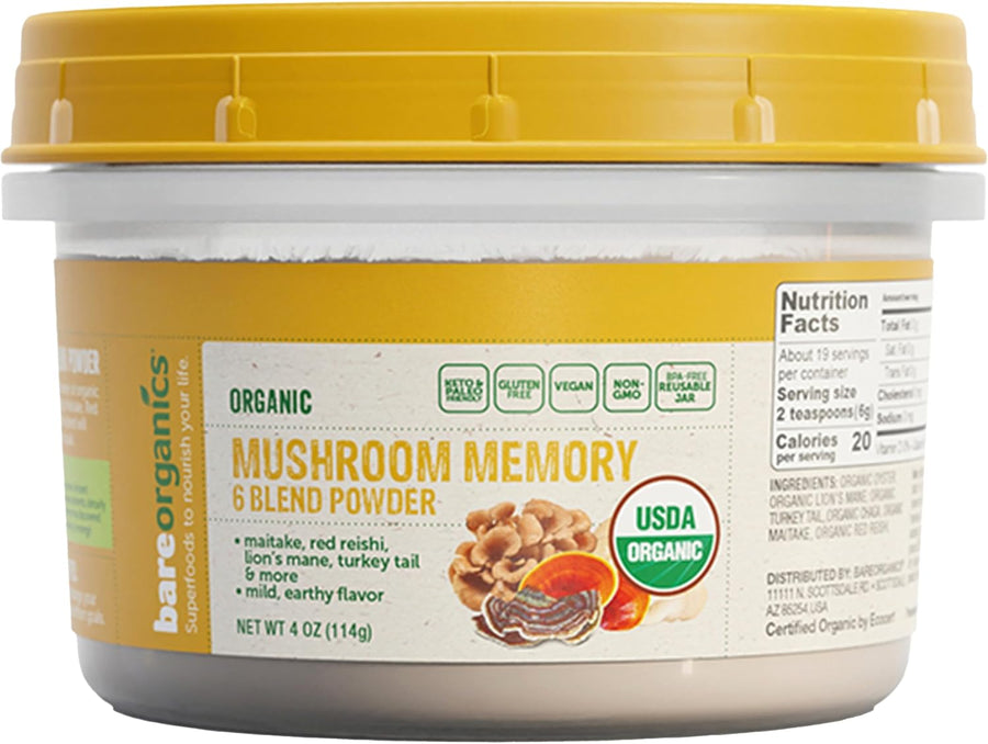 BareOrganics Mushroom Memory Blend Adaptogenic Powder - 4 oz
