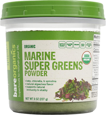 BareOrganics Marine Super Greens Powder – USDA Organic, Vegan, Gluten-Free, Non-GMO, BPA-Free, Superfood Powder with