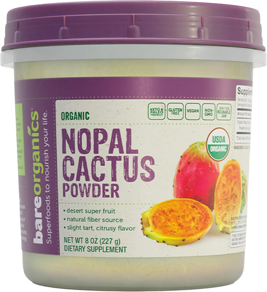 BareOrganics Nopal Cactus Powder | USDA Organic, Vegan, Non-GMO, Gluten-Free | Super Fruit, 8oz