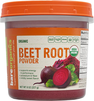 BareOrganics Beet Root Powder – Organic Superfood Dietary Supplement, Vegan, USDA Certified Organic, Non-GMO, Gluten-Free, Pure Beta Vulgaris Beetroot - 8 oz